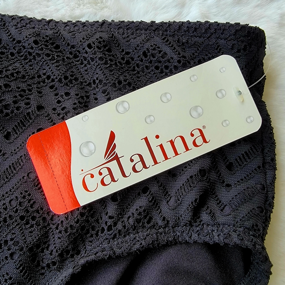 CATALINA ♡ NWT Gorgeous Black Eyelet Lace Bikini Swim Bottoms L 12-14 - Picture 11 of 13
